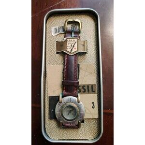 NEW OLD STOCK FOSSIL WOMEN WATCH Leather Band Scratched Front w/ Tin box Insert
